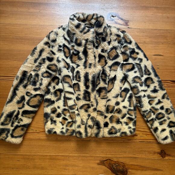 Vero Moda cheetah print faux fur snap winter coat SIZE L - Picture 1 of 6